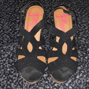 Black braided wedge sandals size 9.5